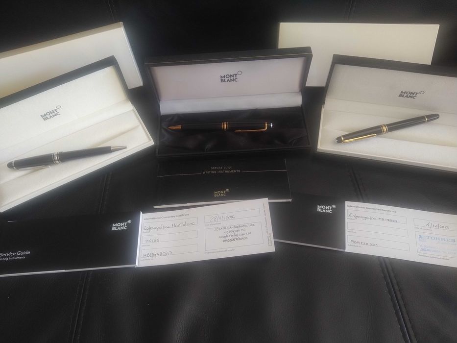 Conjunto 3 canetas Montblanc Meisterstuck (ouro amarelo, rosa, platina