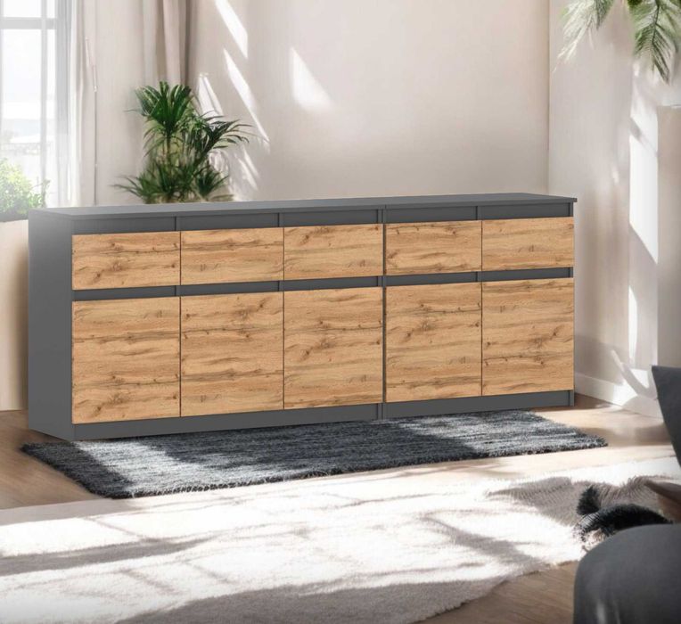Komoda Modułowa Do Salonu Best Oleksa 200cm Szeroka Szafka 5 Szuflad