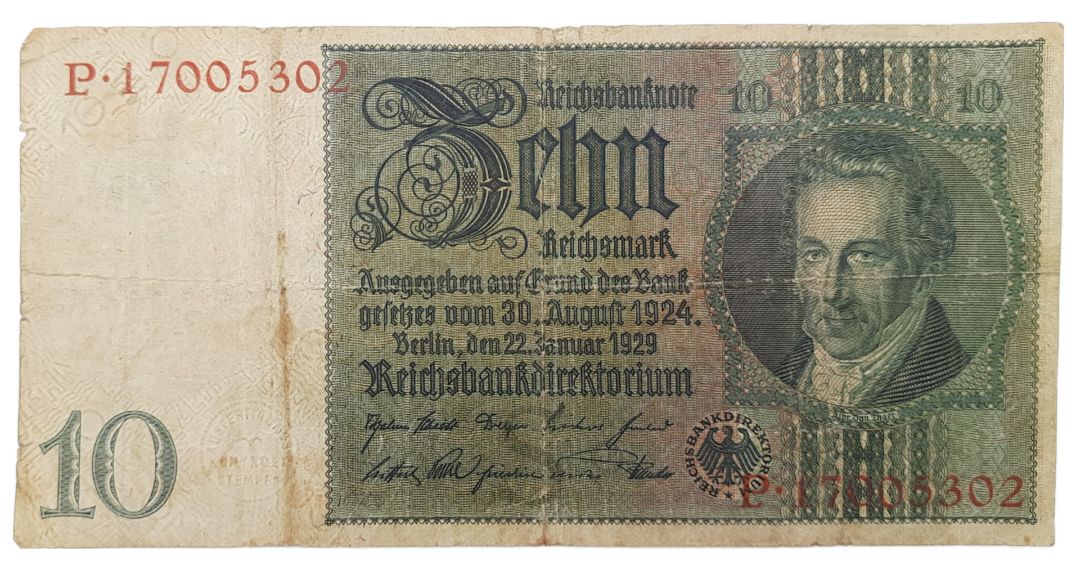 Stary Banknot Niemcy 10 marek 1929