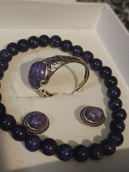 Zestaw Czaroit Pierścionek Kolczyki branzoletka