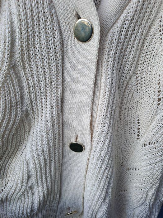 Kardigan sweter C&A kremowy M L XL 42 bawełna ażurowy