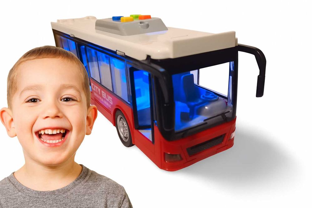 Autobus zabawka dla dzieci 3+ otwierane drzwi,4 dźwięki, bus czerwony