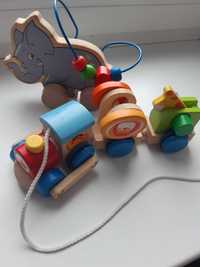 Дерев'яні іграшки для 1-2 р. Паравозик та слон.
