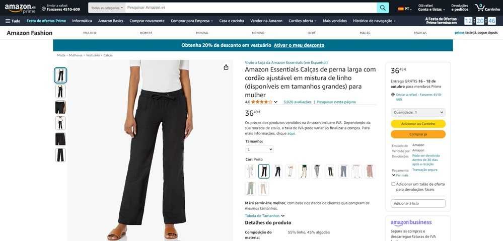 Amazon Calças de perna larga Tam S (123)