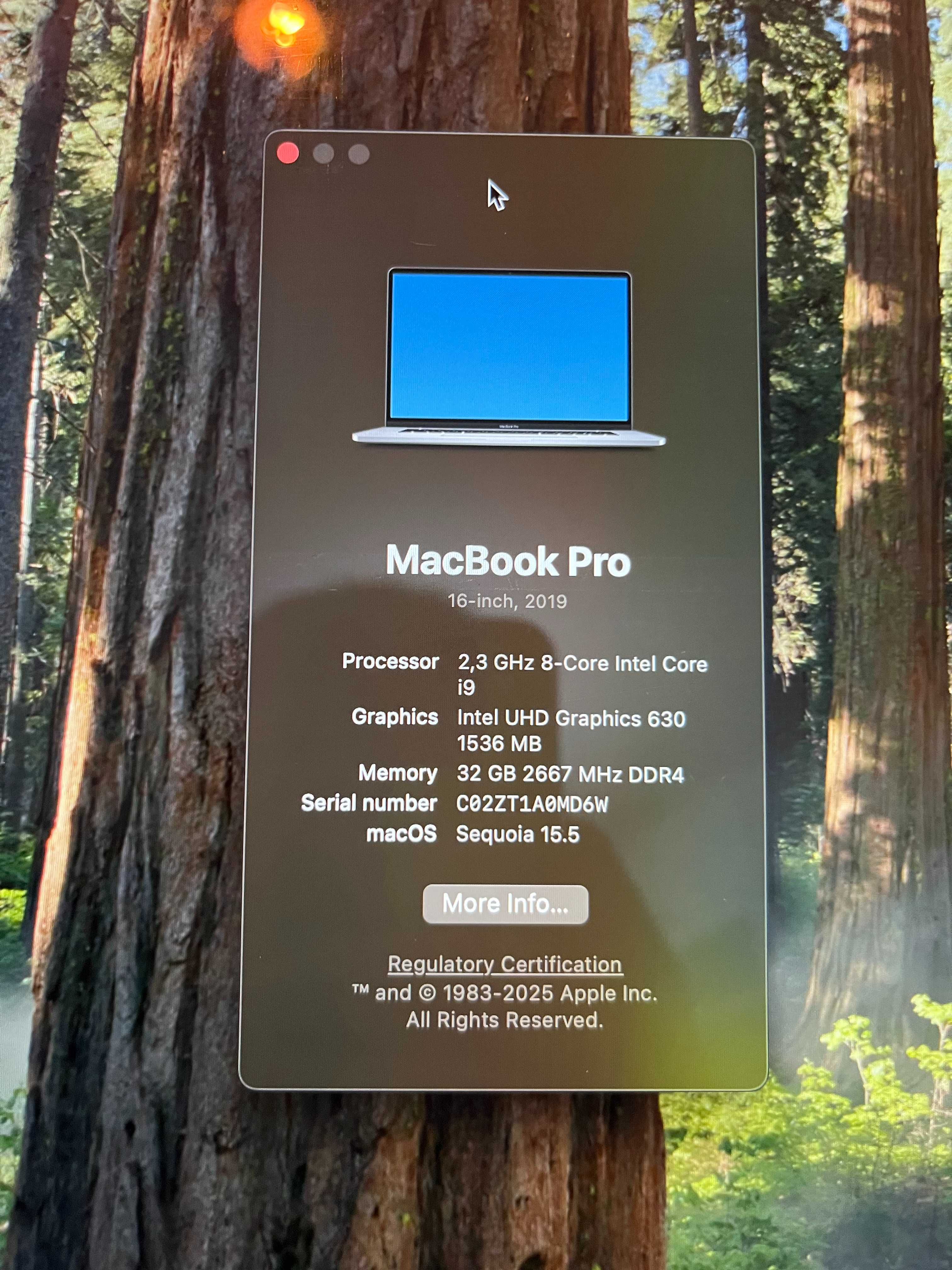 Macbook Pro 16 2019 Intel Core i9 2,3 GHz, 32GB RAM, Radeon Pro 5500M