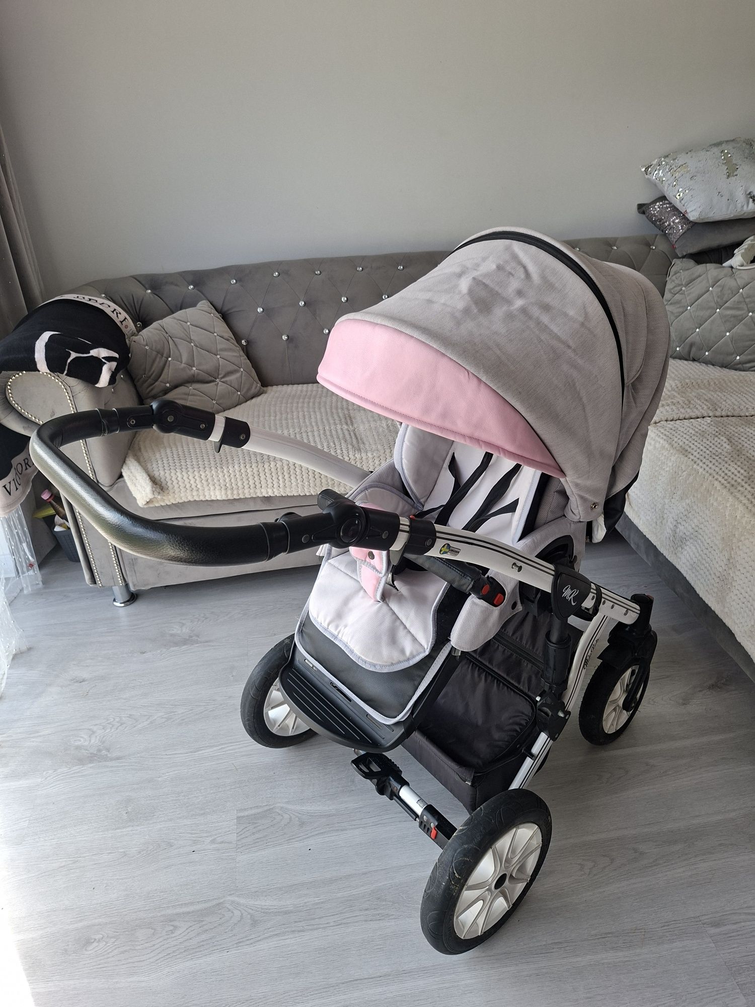 Wózek 3w1 4w1 Milu KIDS Starlet siwy siwo różowy  dla dziewki wysyłka