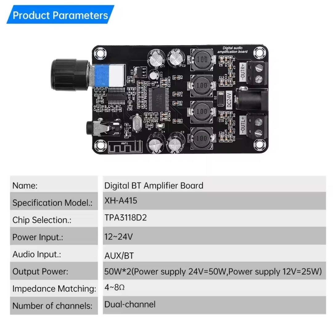 Усилитель мощности, підсилювач потужності TPA3118D2 Bluetooth 5.0 2*50