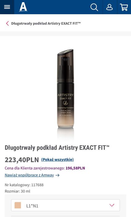 Długotrwały podkład artistry exact fit spf 15