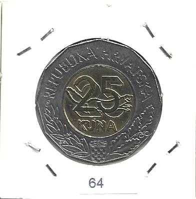 Croácia - - - 25 Kuna - 1999 - - - União Europeia - - - Moeda