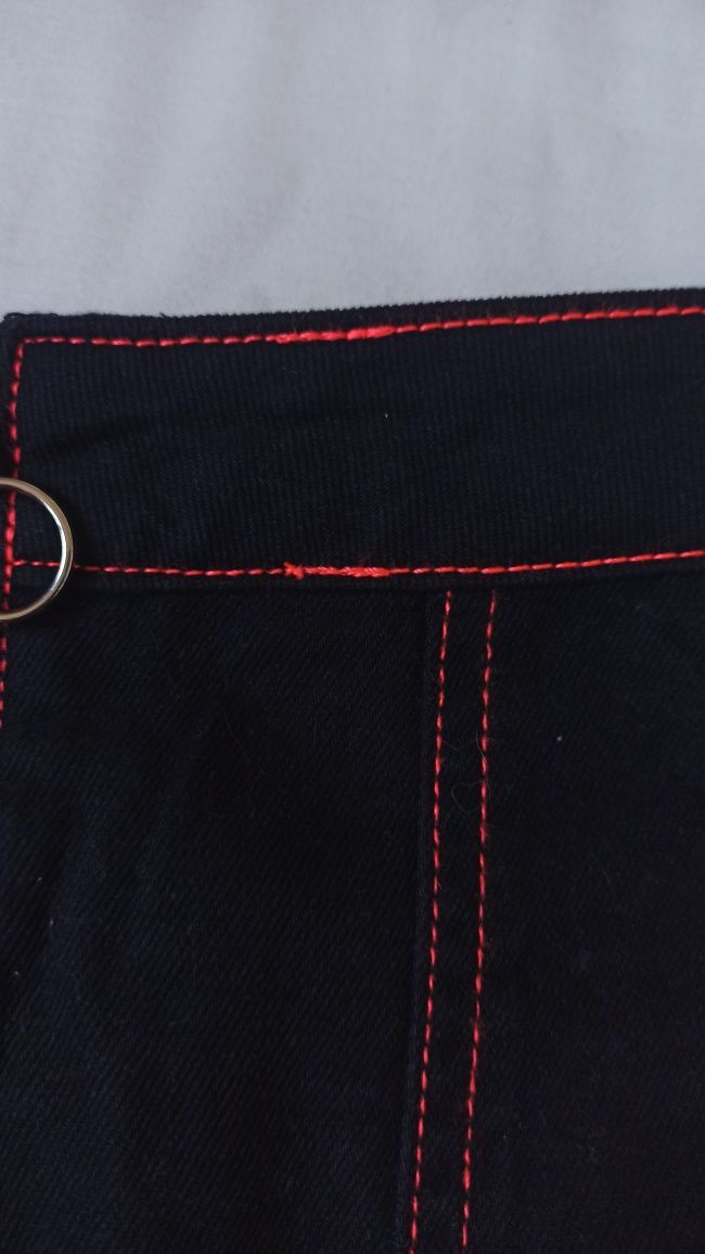 Mini saia preta com costuras neon S Denim Co
