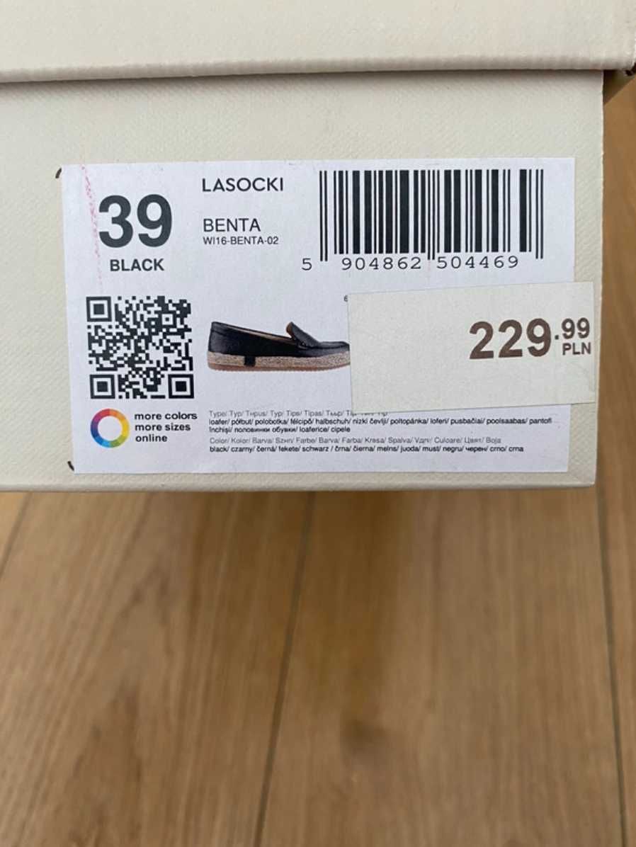 Czarne mokasyny espadryle półbuty skórzane Lasocki 39