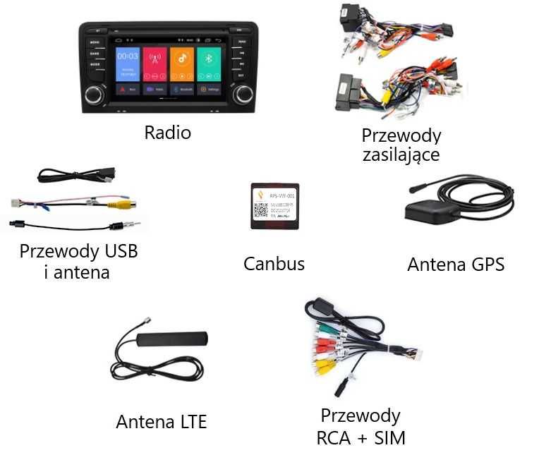 Radio 2din Android Audi A3 4GB Nawigacja, Bluetooth, DSP, Raty