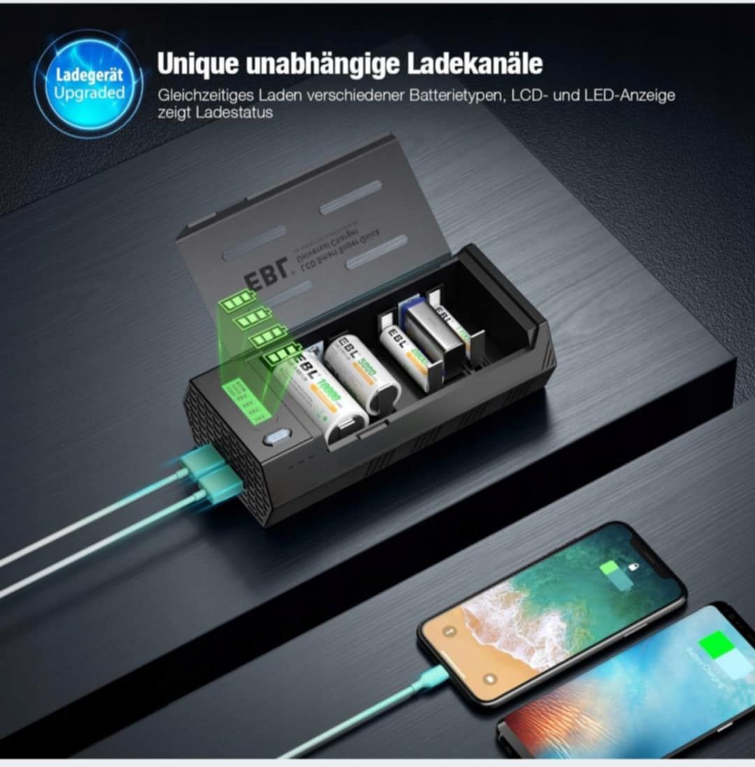 Ładowarka EBL AA AAA 9 V Ni-MH Ni-CD z  wyświetlaczem LCD