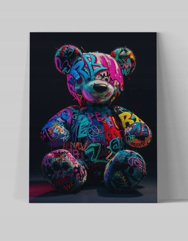 Obraz na płótnie "Grafitti Miś" 60x80 cm - Nowoczesna sztuka do wnętrz