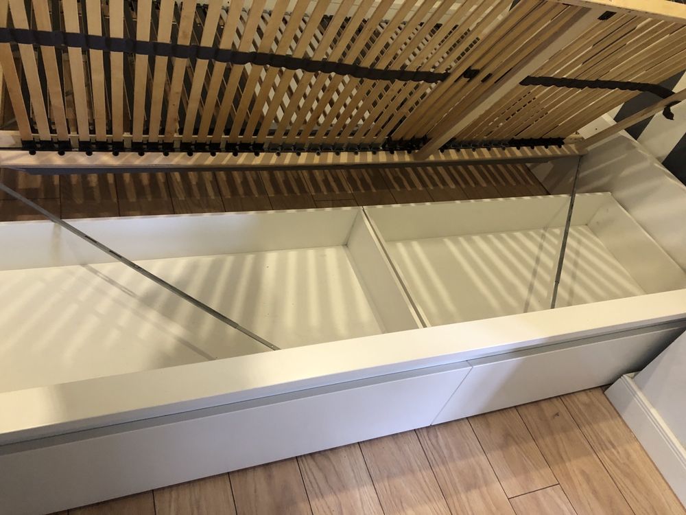 Łóżko sypialnia plus stelaże z 2 pojemnikami biały 140x200 TANIO