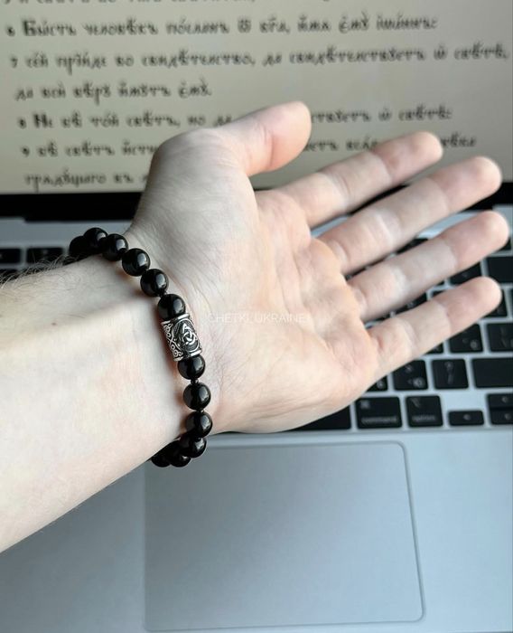 Чотки з каменю 8мм на руку Четки на руку мужской браслет черный сталь