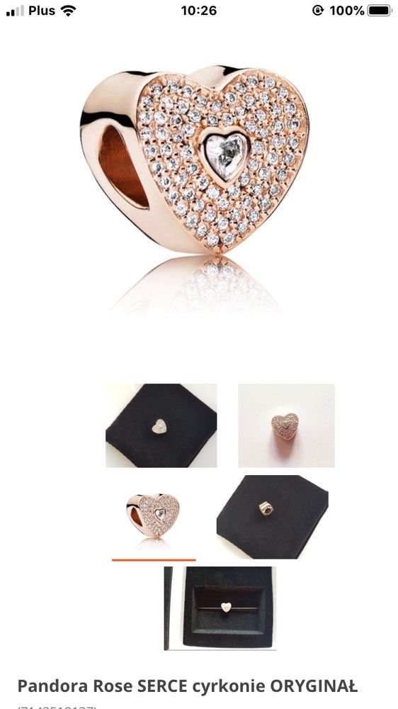 Charms PANDORA rose gold serce cyrkonie