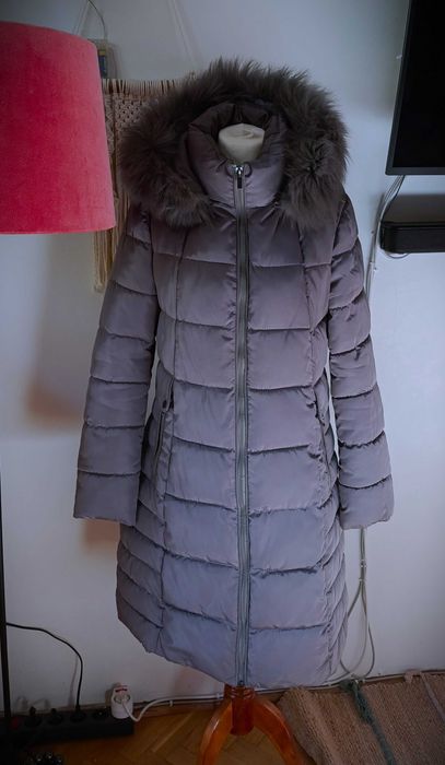 Włoska, ciepła pikowana kurtka, płaszcz z kapturem