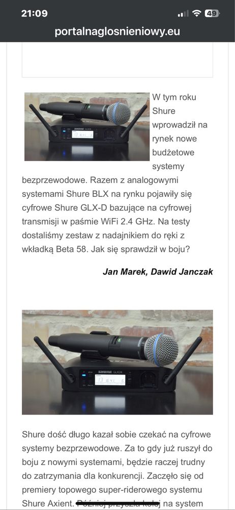 Sprzedam mikrofon bezprzewodowy shure beta glxd plus 3 aku karton