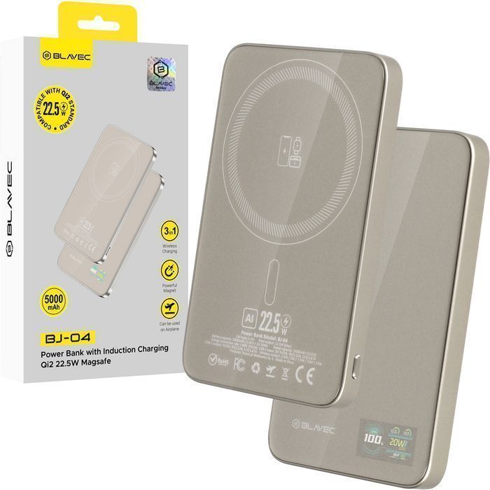 Power Bank 5000mAh BJ-04 Ultra Slim 7,8mm - Typ C - 22,5W magnetyczny