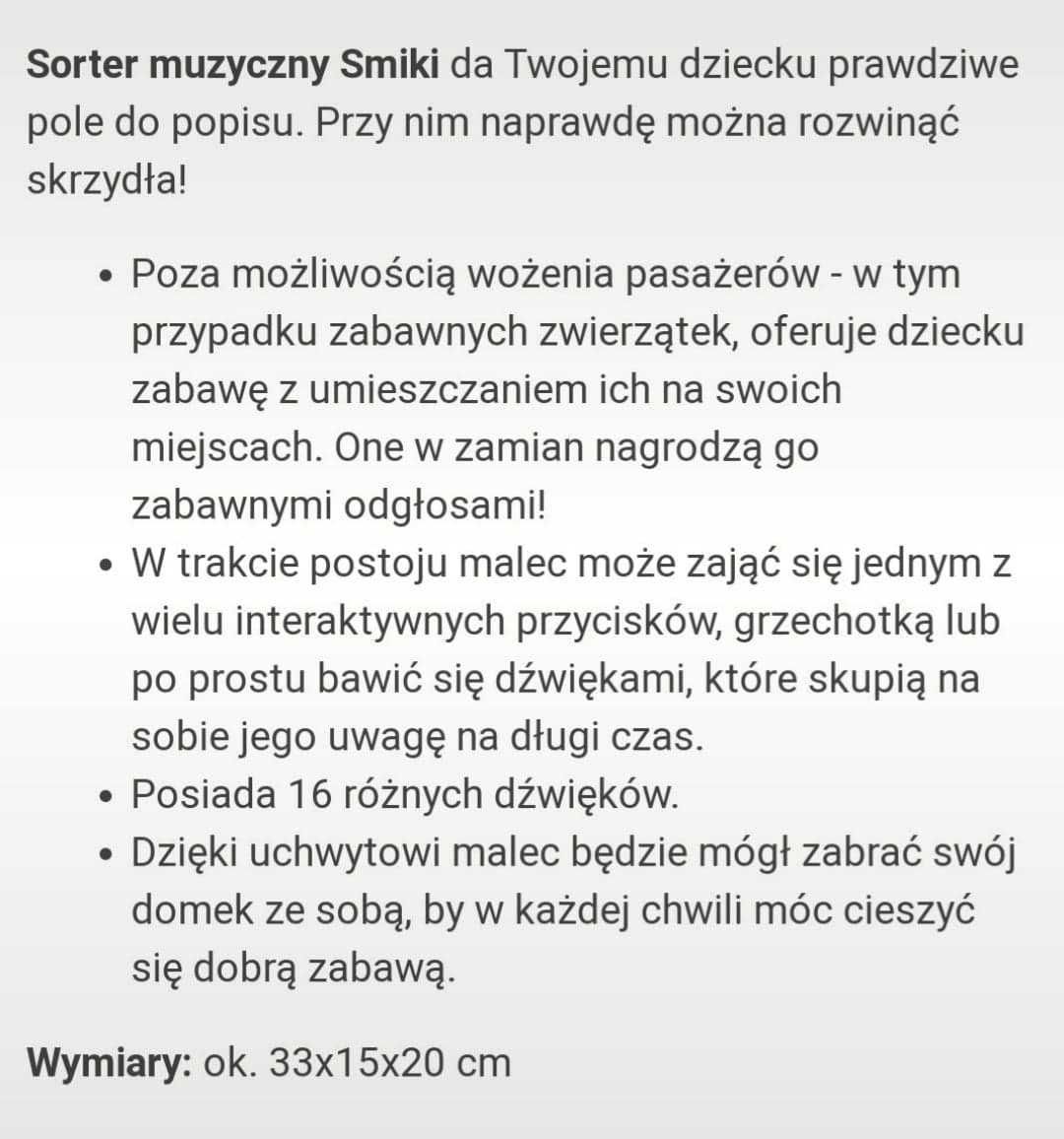 Samochód interaktywny, sorter muzyczny SMIKI