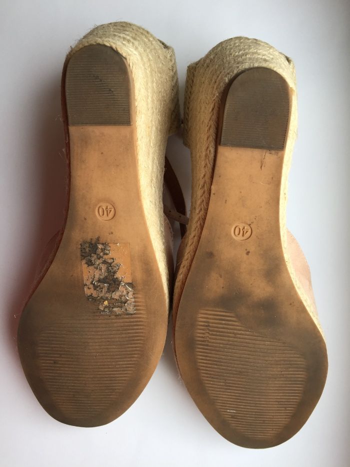 Jasno różowe espadryle, buty na koturnie od H&M w roz 40