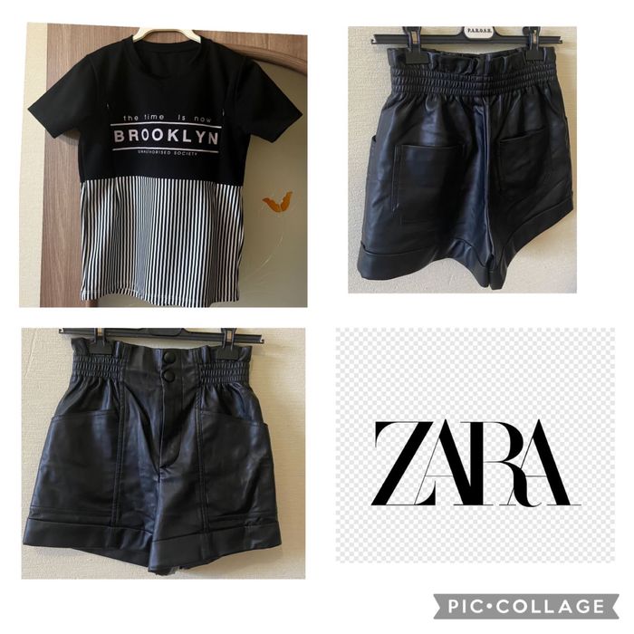 Шорти з тканини під шкіру з колекціі,,Zara,,футболка у подарунок