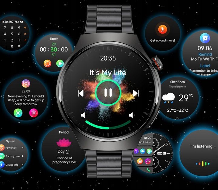 Zegarek Smartwatch Amoled Pomiar Curku Ekg Glukoza Bmi Rozmowy Ciśnien