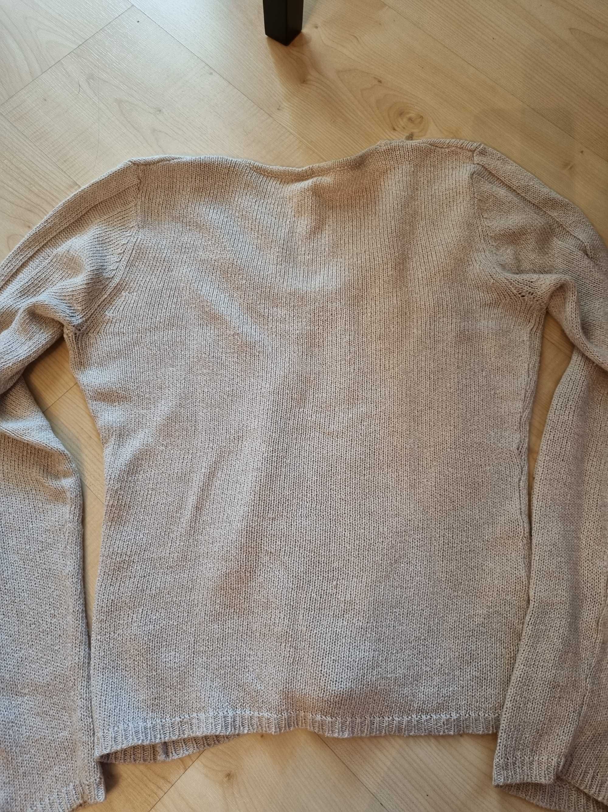 Azurowy beżowy sweter z kamyczkami, rozmiar M