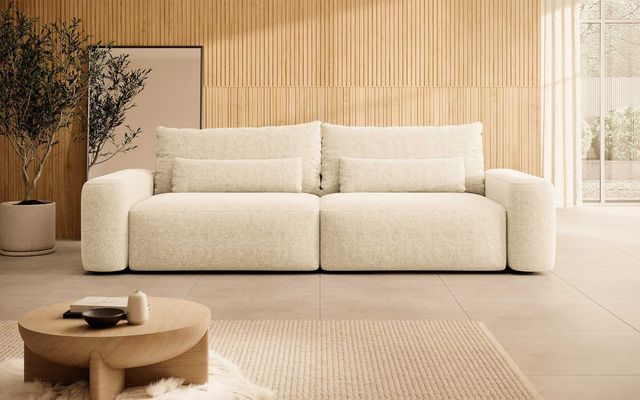 Kanapa sofa beżowa Carnos 3-osobowa rozkładana szenilowa