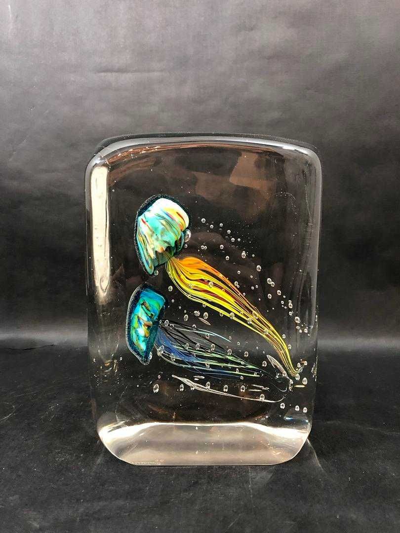 MURANO|Art Glass Vintage Aquário em vidro com medusas Assinado. SÉC XX