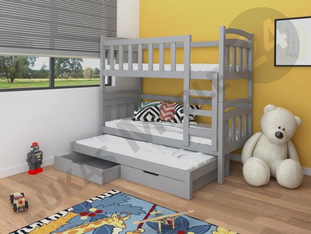 Nowoczesne łóżko piętrowe DAMIAN 3-osobowe w super cenie + materace