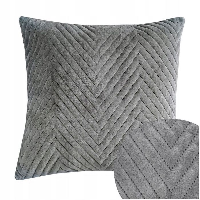 Poszewka na poduszę 45x45 Welurowa velvet pluszowa Jodełka Caden Szara