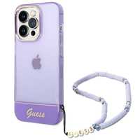 Guess Etui na iPhone 14 Pro 6,1" Translucent Pearl Strap - Fioletowy