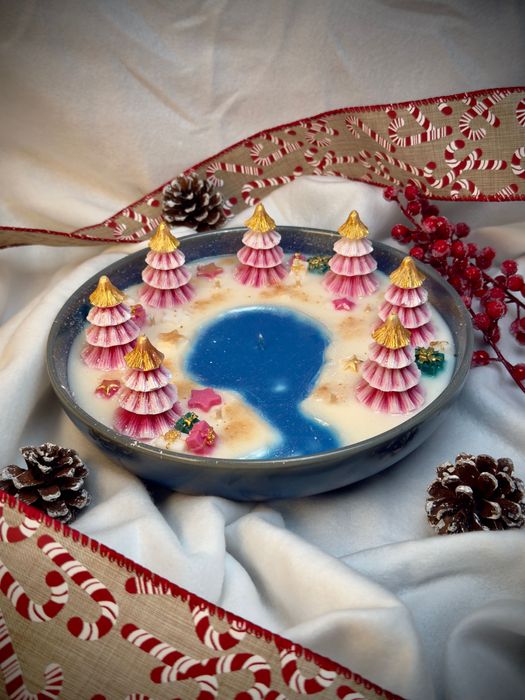 Świeca ŚWIĄTECZNE JEZIORO duża RÓŻOWA | Prezent, świeca na prezent