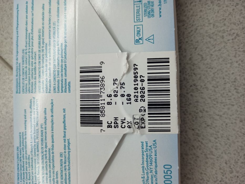 Soczewki kontaktowe miesięczne Bausch Lomb -2.75 lub -3.00 2szt.