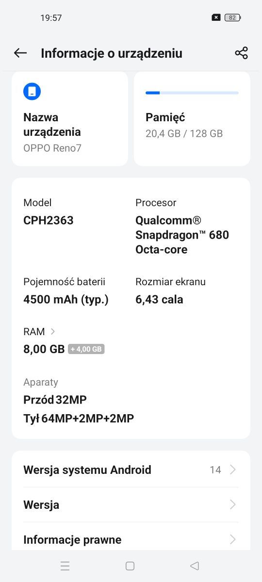 Oppo Reno 7  8GB/128GB Gwarancja 01.2025