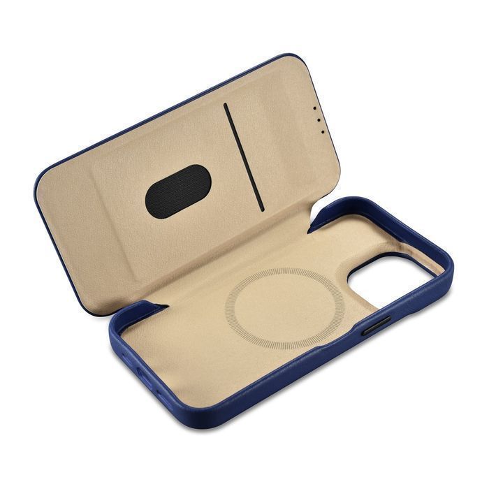 Etui Skórzane iCarer iPhone 14 Pro Max Magnetyczne Magsafe Niebieskie