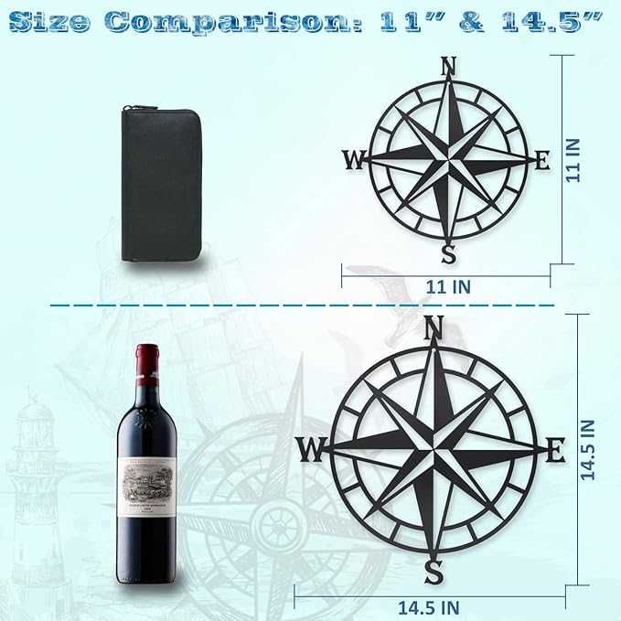 Czarny Duży Dekoracyjny Kompas Morski Dekoracja Ścienna