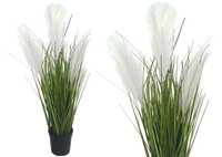 Sztuczna trawa pampasowa w doniczce z białymi kwiatami 45 cm