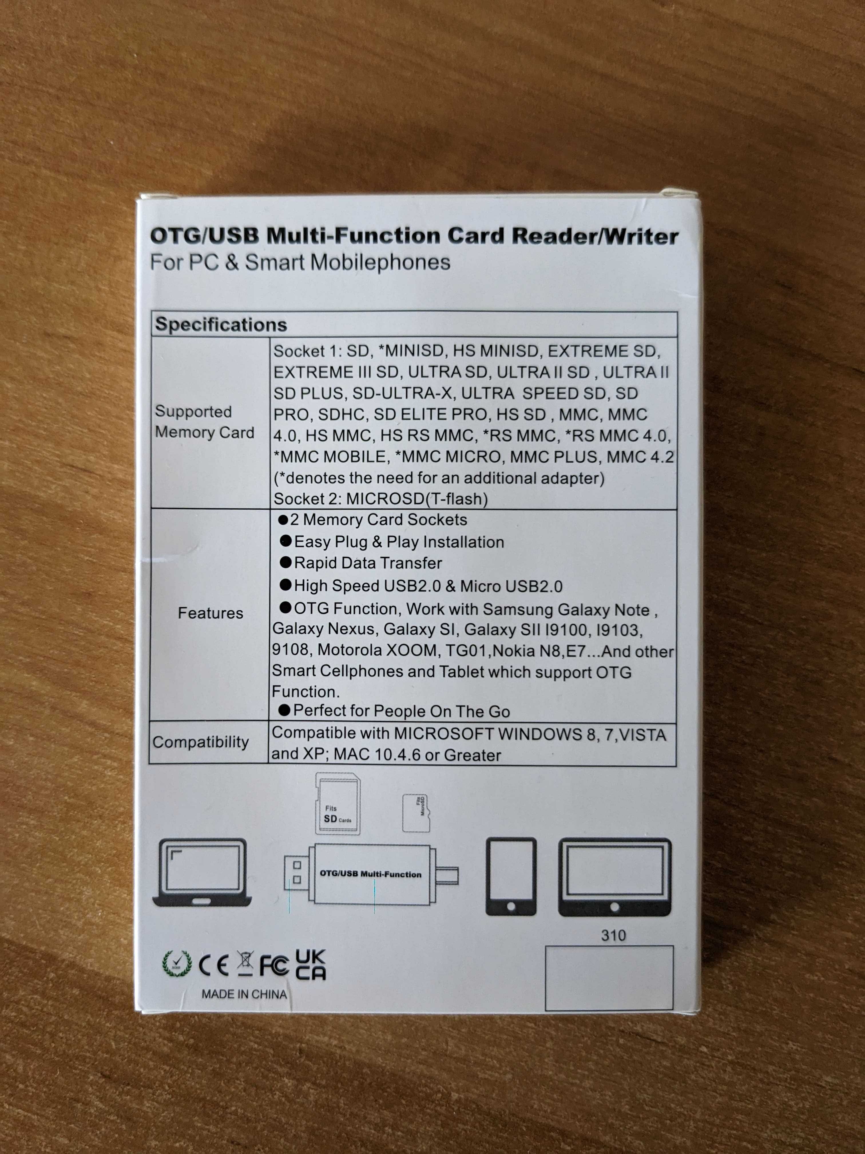 Картридер OTG USB + Micro USB для SD / Micro SD карт