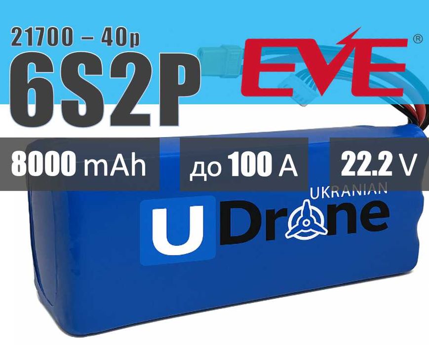 Акумулятор (батарея) для FPV (ФПВ) дрону 6S2P: 8000mAh, до 100A, 22.2V