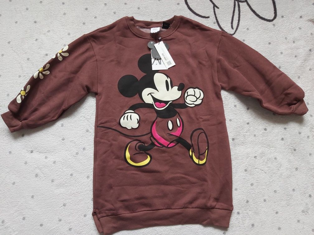 Nowa! 128 zara sukienka dresowa tunika długa bluza myszka mickey