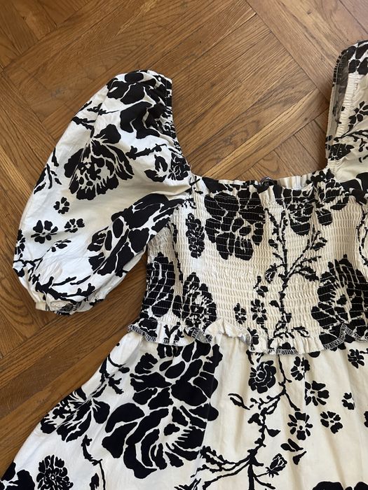 Літня сукня сарафан рукава буфи ліхтарики міні коротка з квітами