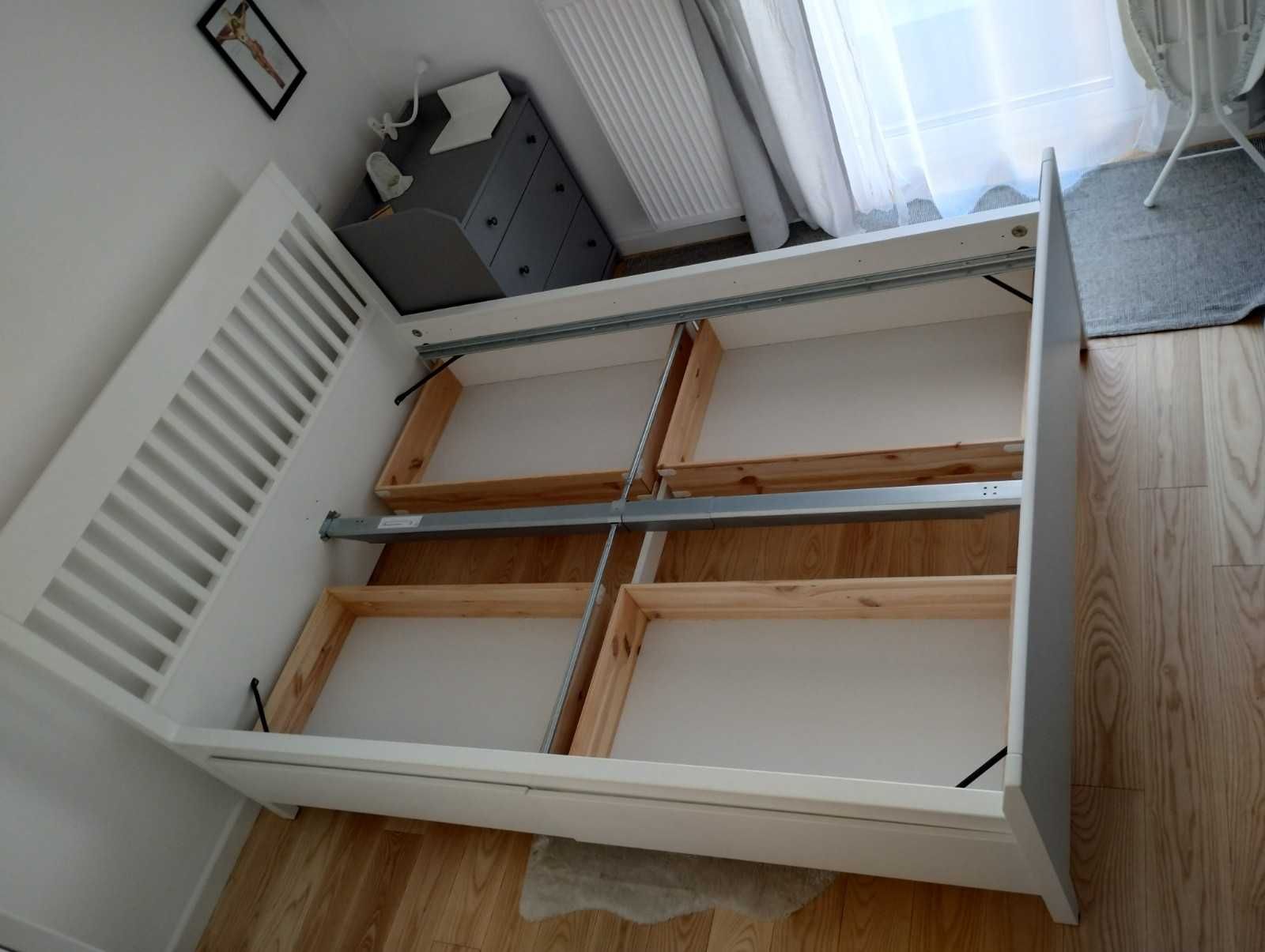 Łóżko IKEA Idanas z szufladami i stelażem, 140x200, białe