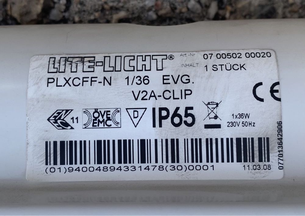 Oprawa lampa hermetyczna świetlówkowa 1x36W IP65 ze świetlówką