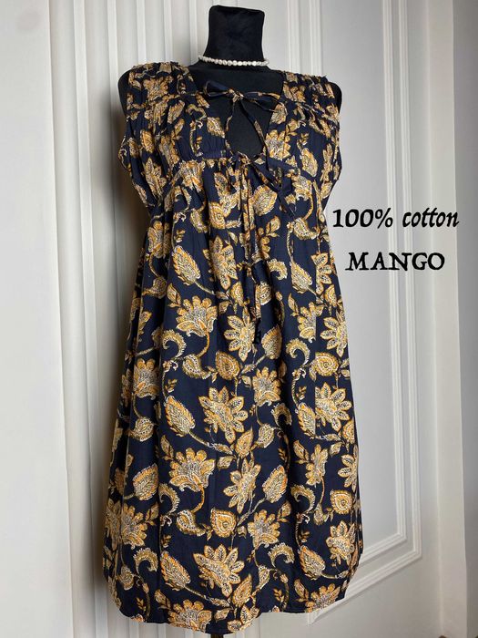 Nowa sukienka mini granatowa w kwiaty 36 S Mango oversize 100% bawełna