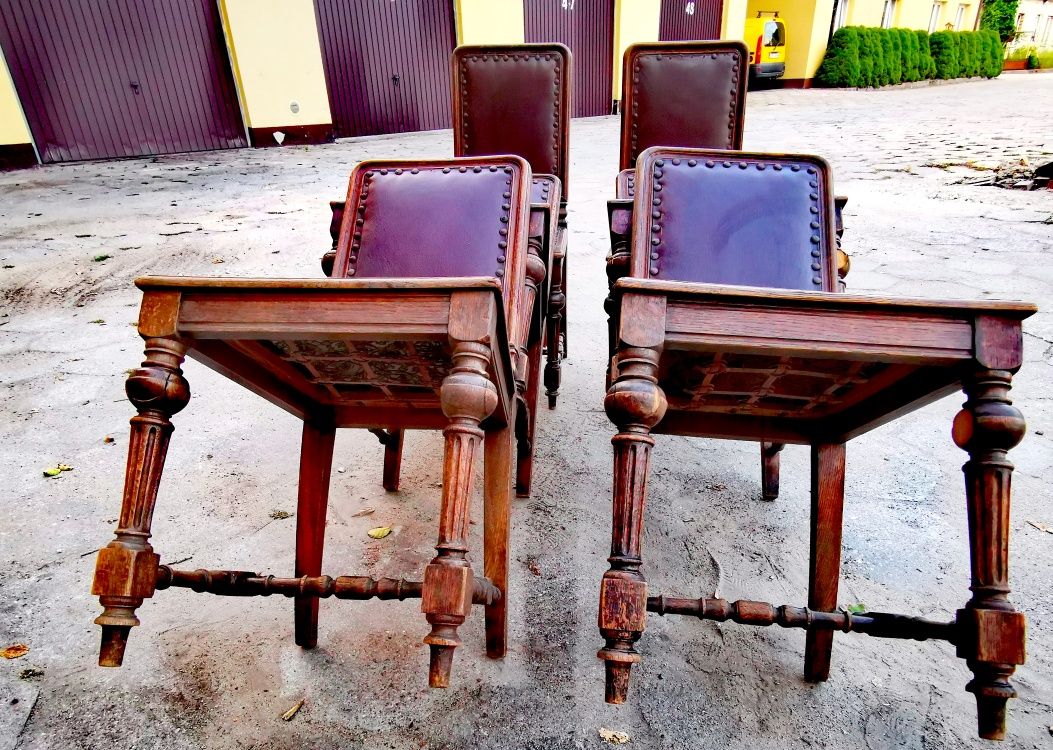 Krzesła antyczne,drewno plus skura
