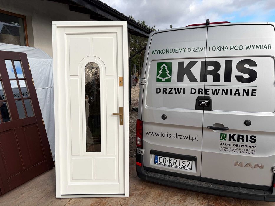 Drzwi zewnętrzne drewniane OD RĘKI dębowe Czyste Powietrze DWUKOLOR