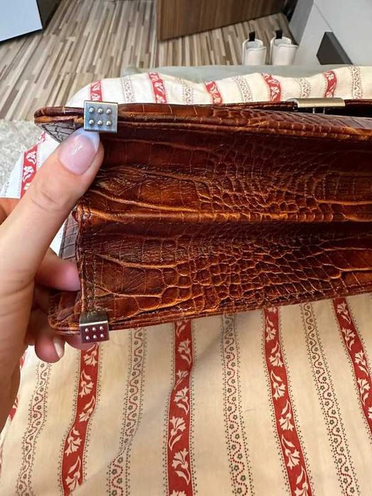 Ekskluzywna Aktówka Damska - Wzór Krokodyl, Brązowa